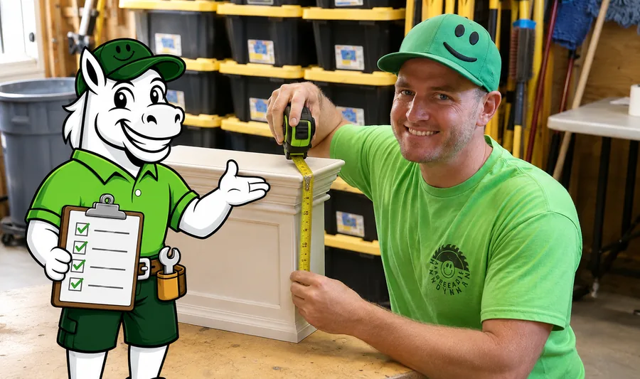 Ed and the AAAgreeable Handyman mascot inspecting a home project during an in-home assessment